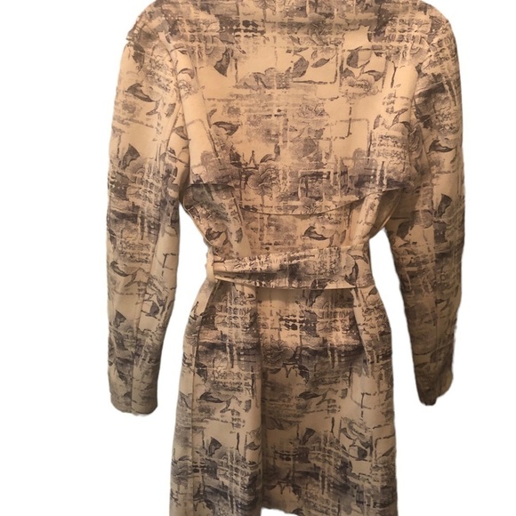 Solitaire Spring Soft Suede Feel Belted Trench Coat Retro Print Sz. S Tan Navy - Picture 4 of 10